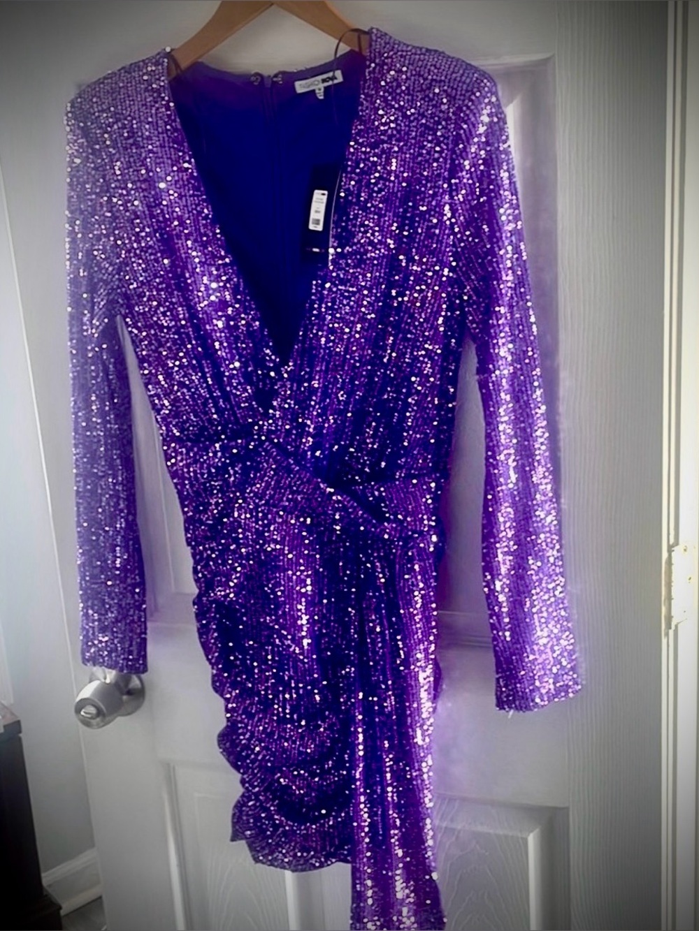 Fashion Nova Purple Sequin Long Sleeve Mini Dress
